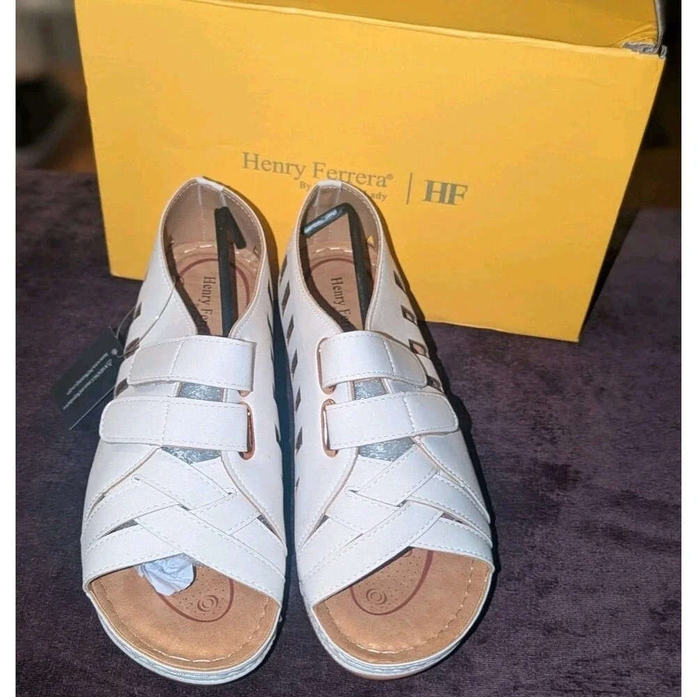Coastal Resort Henry Ferrera White Platform Fisherman‎ Sandals NIB Women's 7